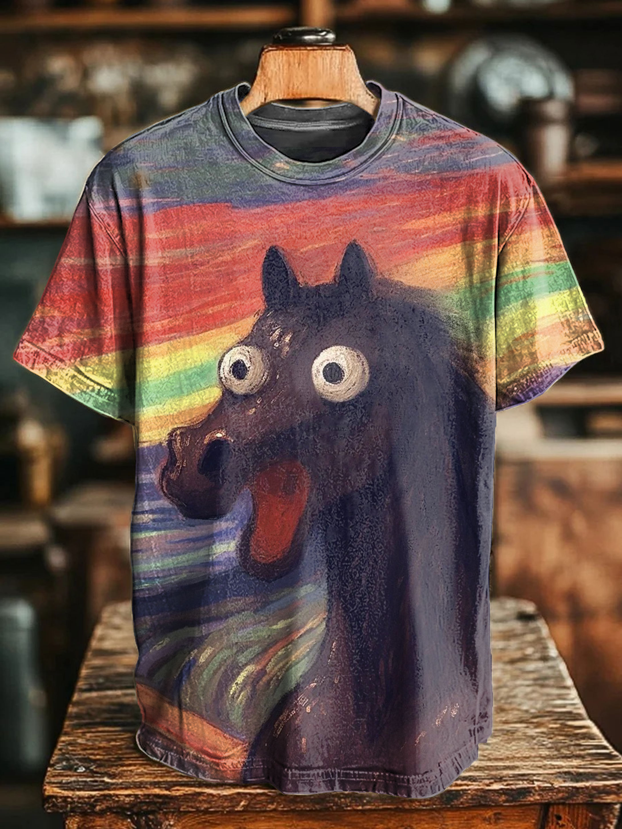 OMG  Horse Vintage Funny Art Print Casaul Short Sleeve T-shirt