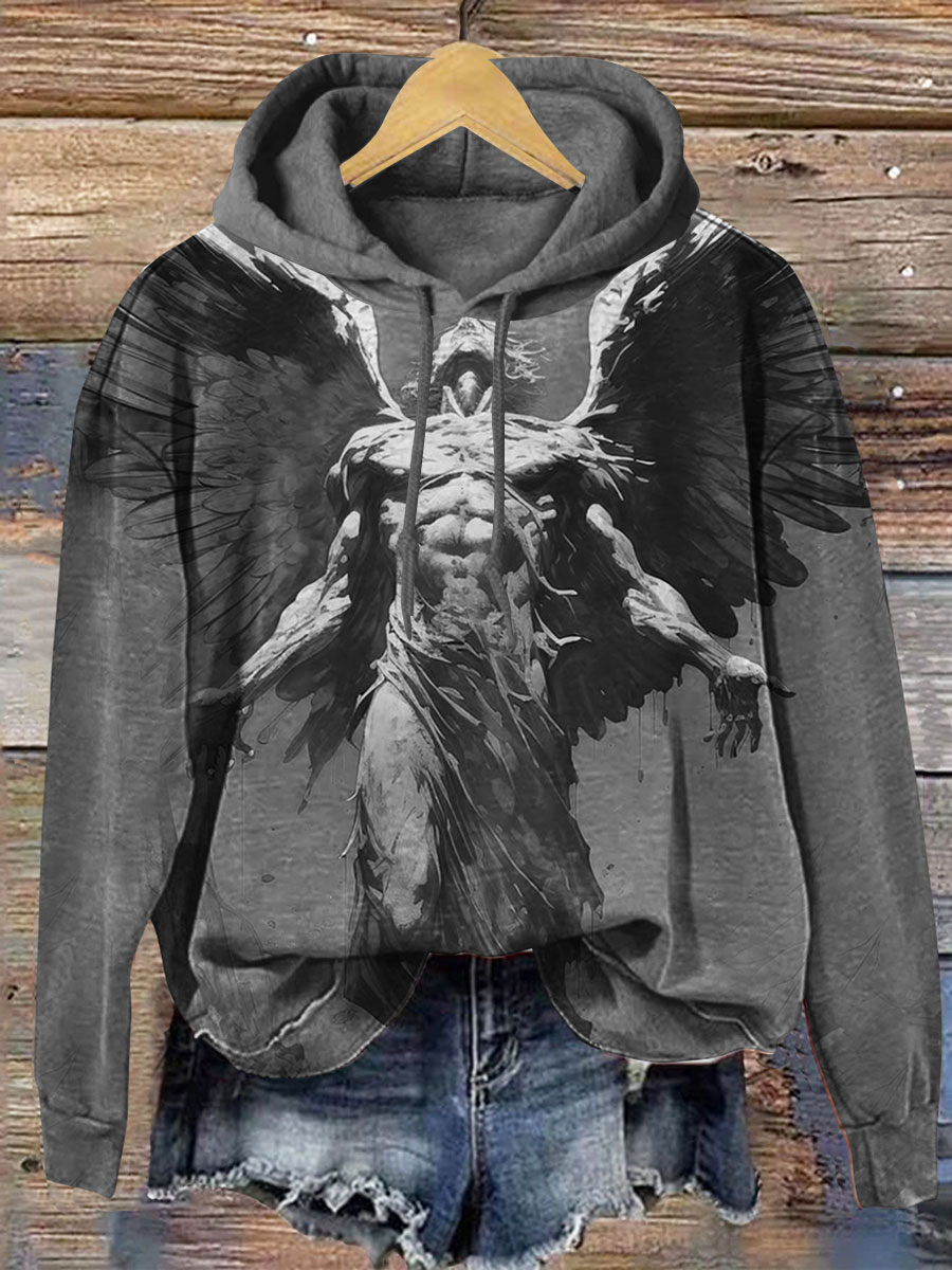 Vintage Angel Print Casual Sweatshirt