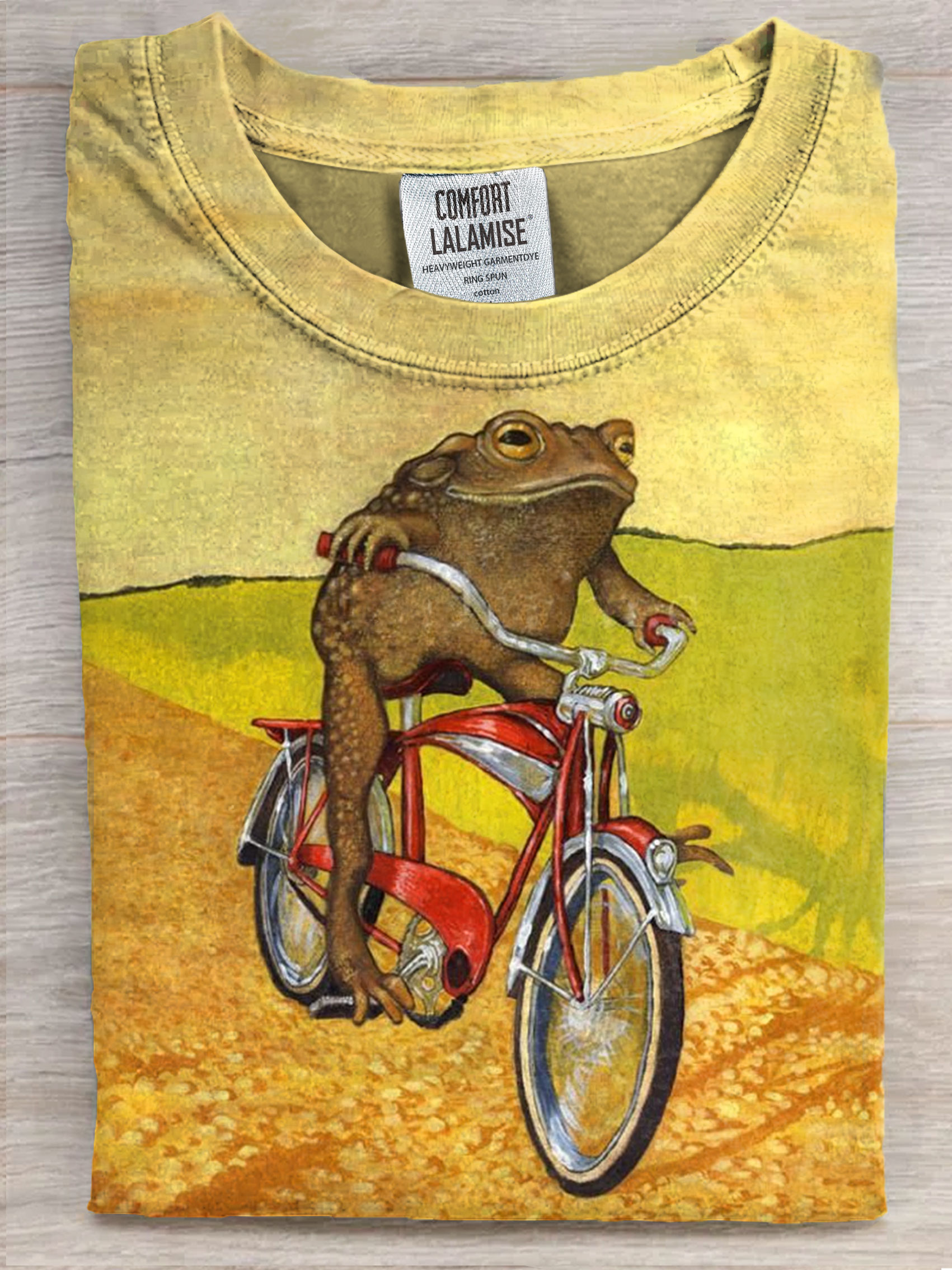 Funny Frog Riding Bike Art Print Casaul Short Sleeve T-shirt