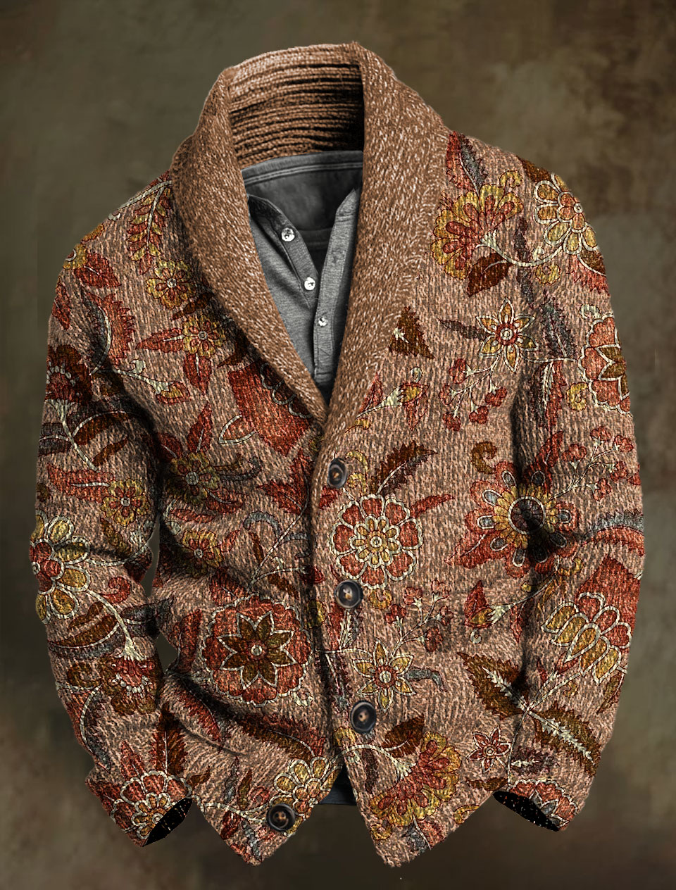 Vintage Floral Art Print Knit V-neck Pullover Sweater