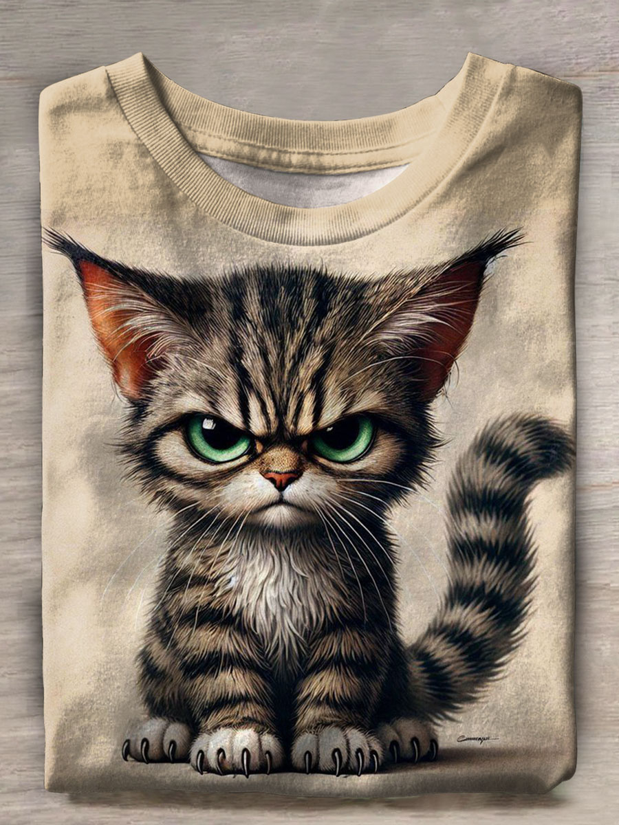 Cute Cat Print Casual T-shirt