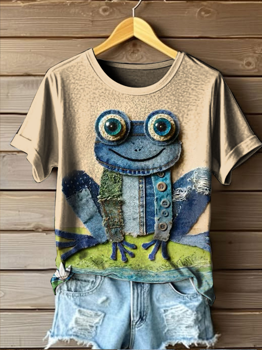 Cute Frog Art Print Casual T-shirt