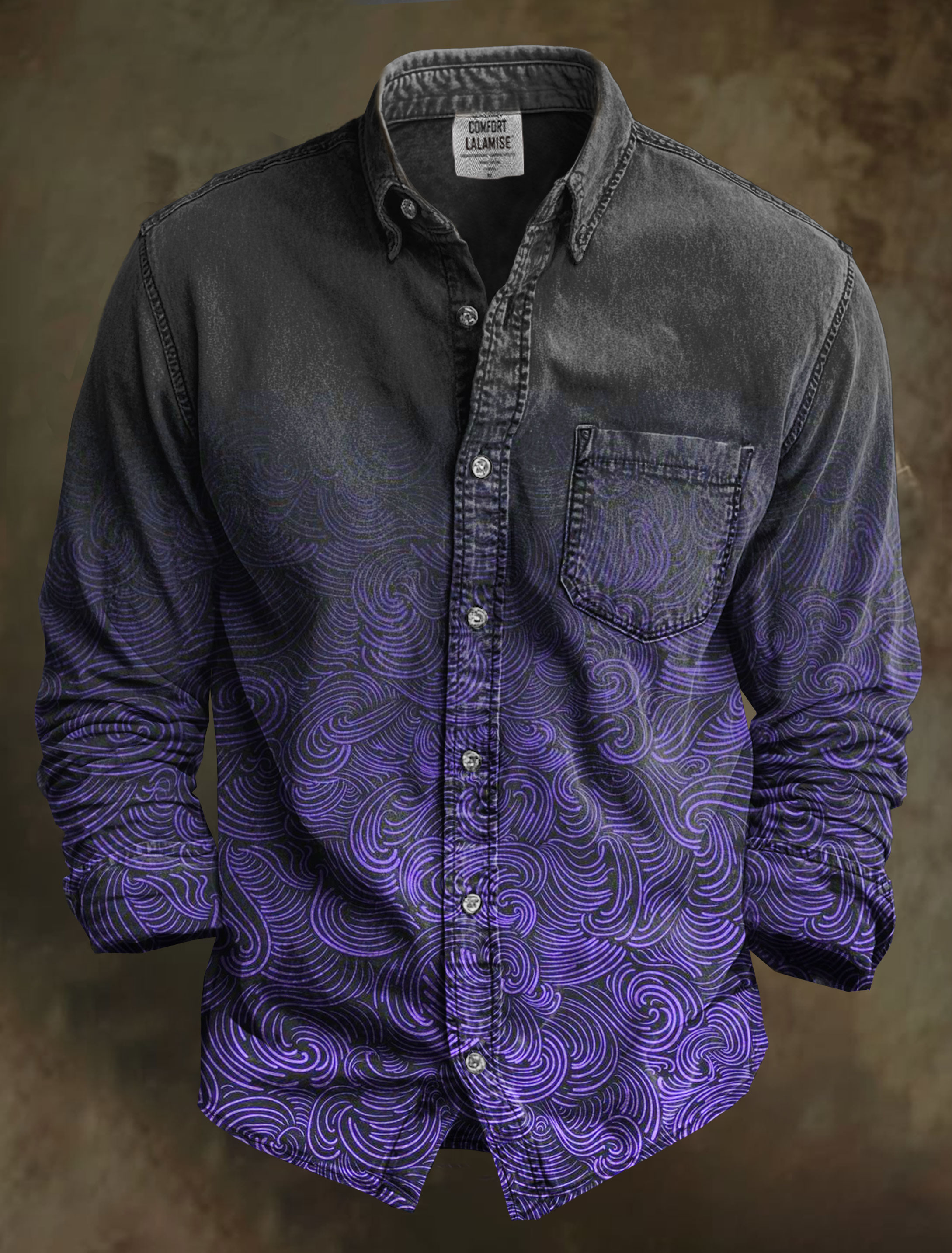 Vintage Abstrct Art Print 100% Cotton Long Sleeve Shirt