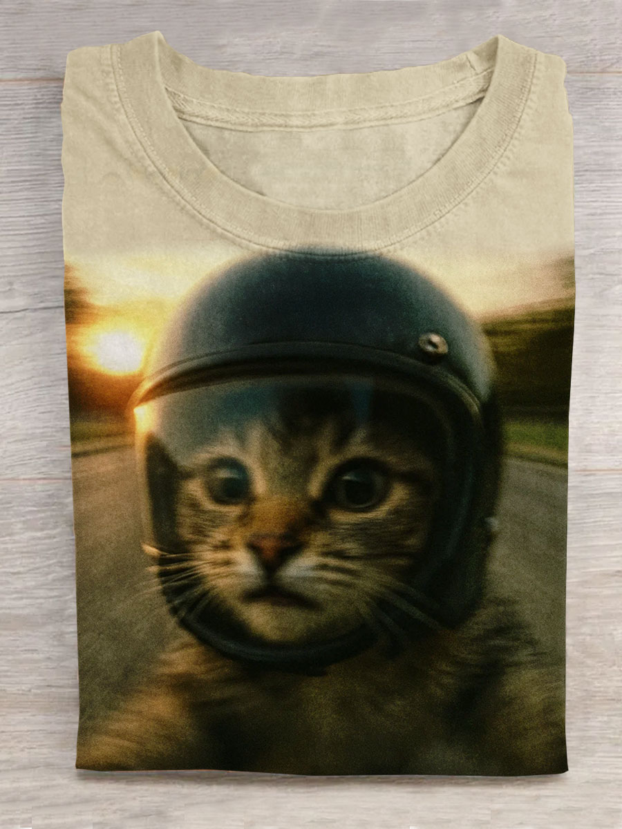 Funny Cat Art Print Casual Short Sleeve T-Shirt