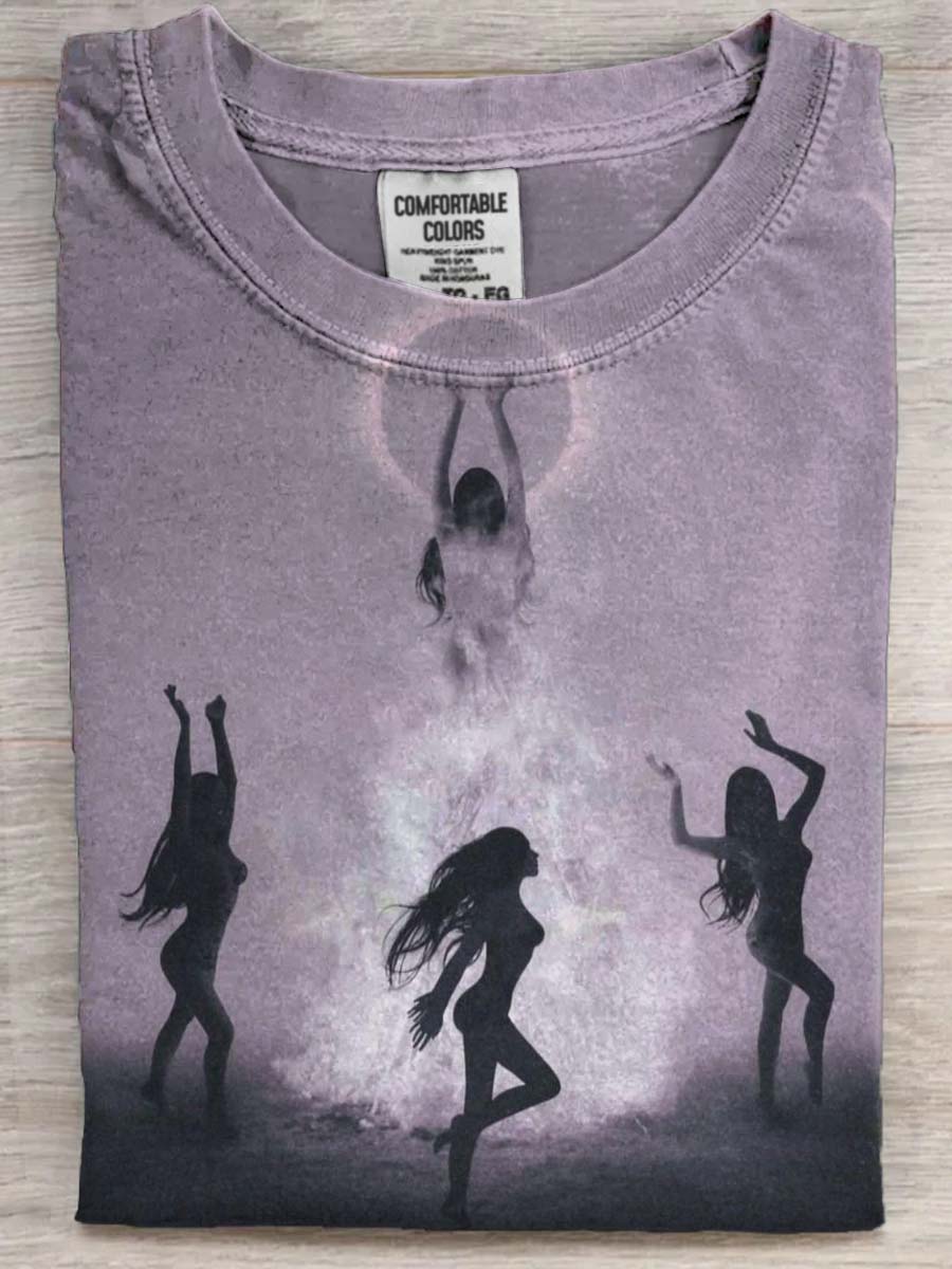 Halloween Bonfire Print Casual Short Sleeve T-Shirt