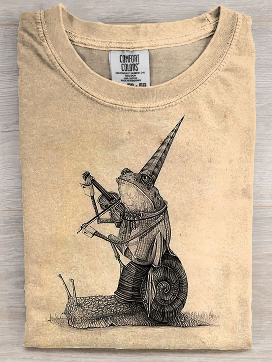 Vintage Frog Art Print Casual Short Sleeve T-shirt