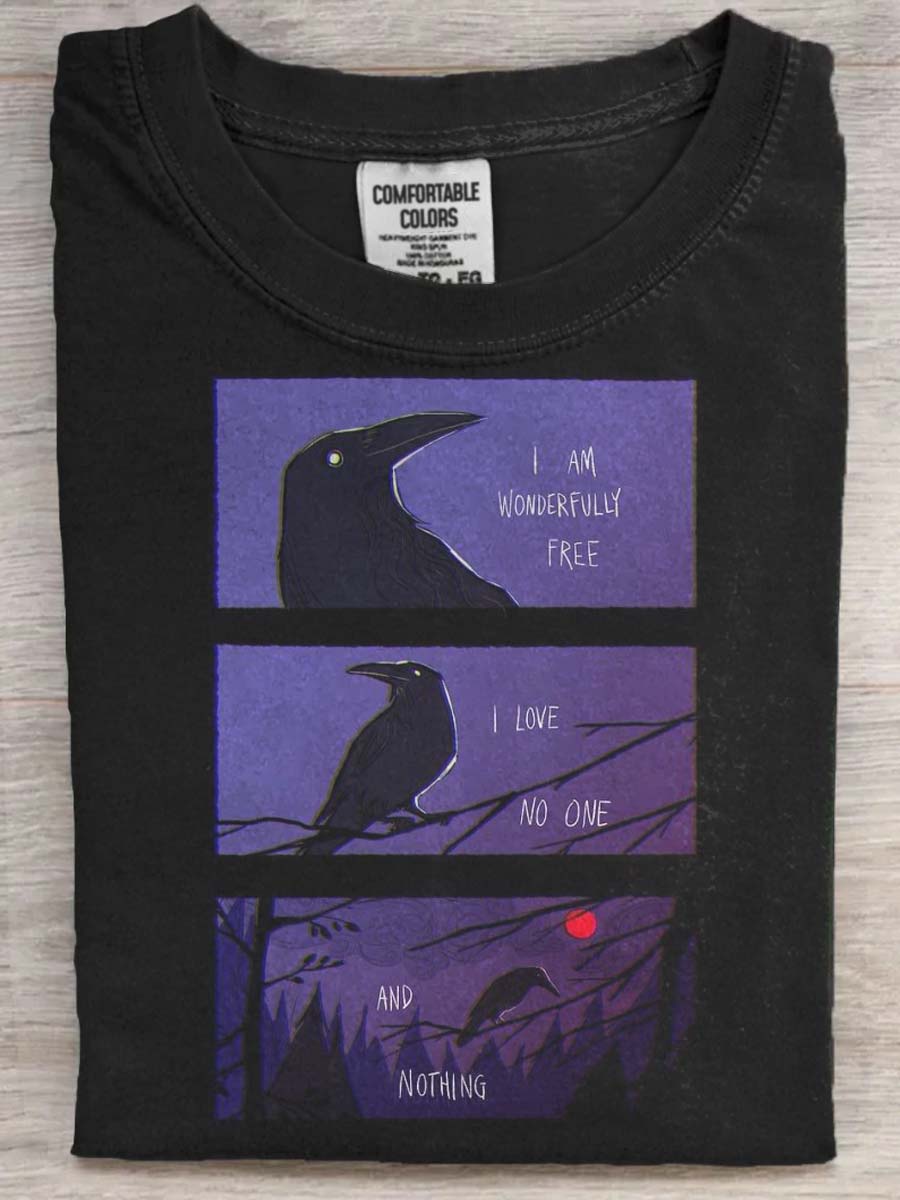 Raven Print Casual Short Sleeve T-Shirt