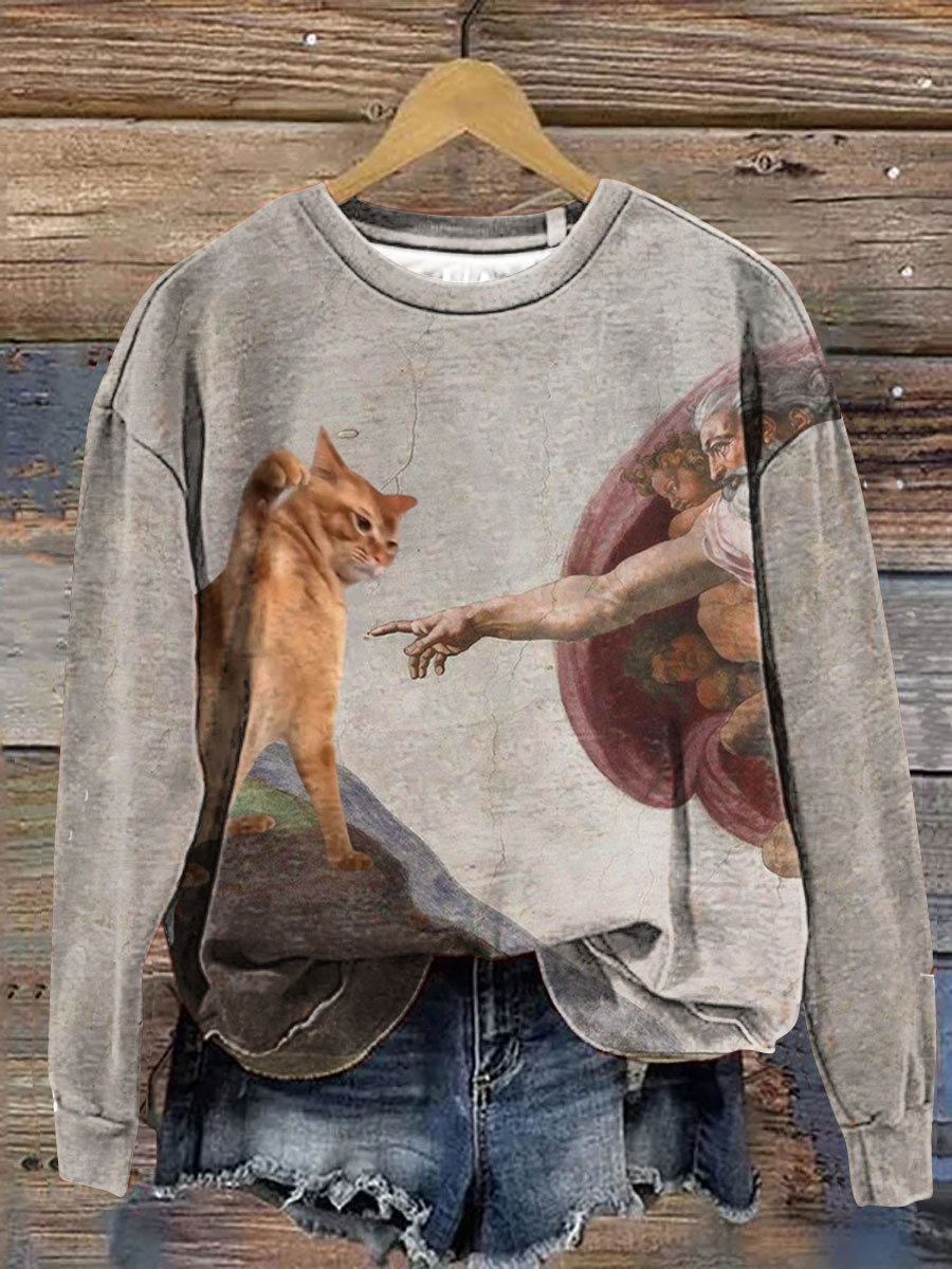 Vintage Funny Cat Art Print Casual  Sweatshirt