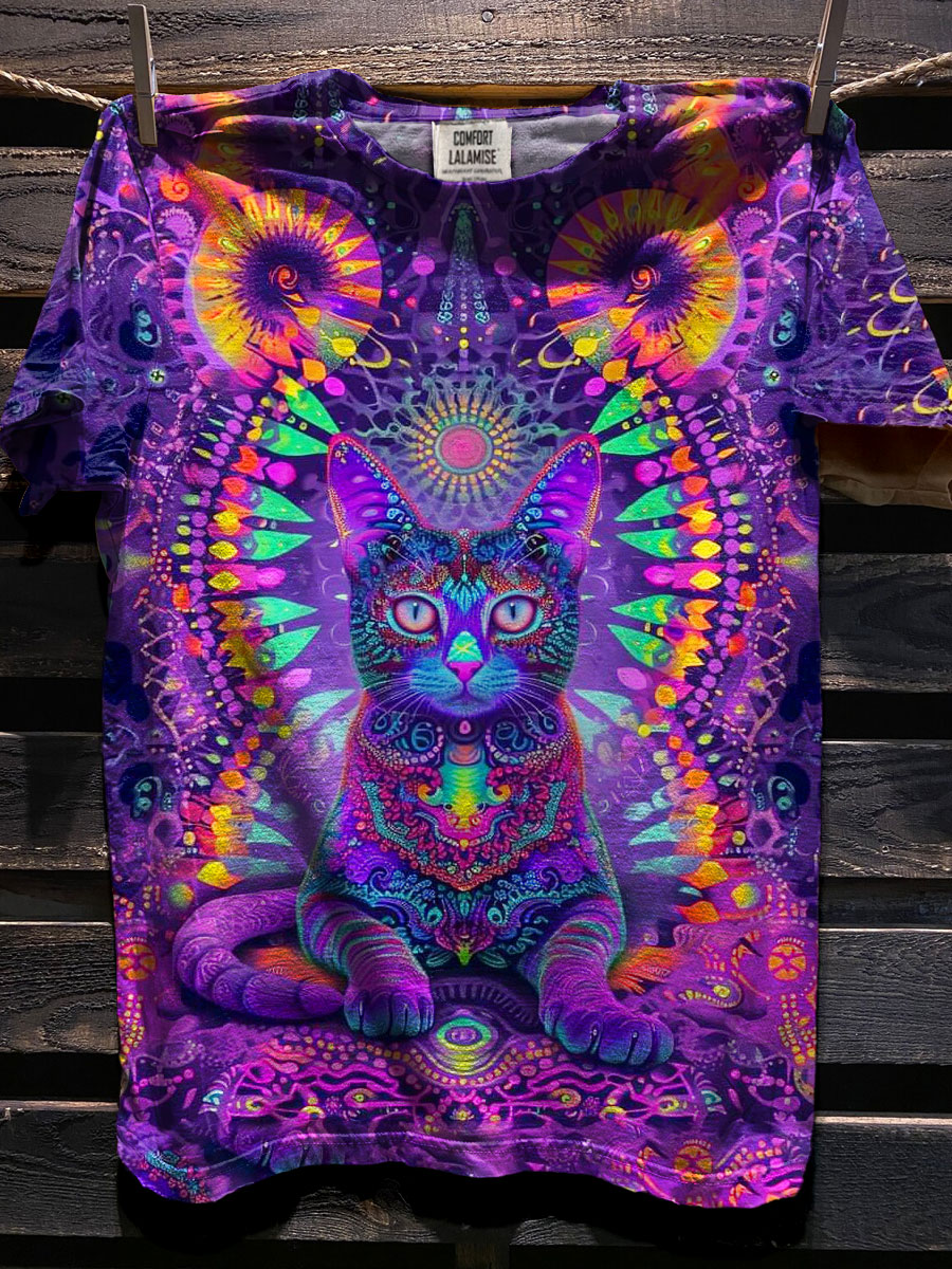 Cat Art Print Casaul Short Sleeve T-shirt