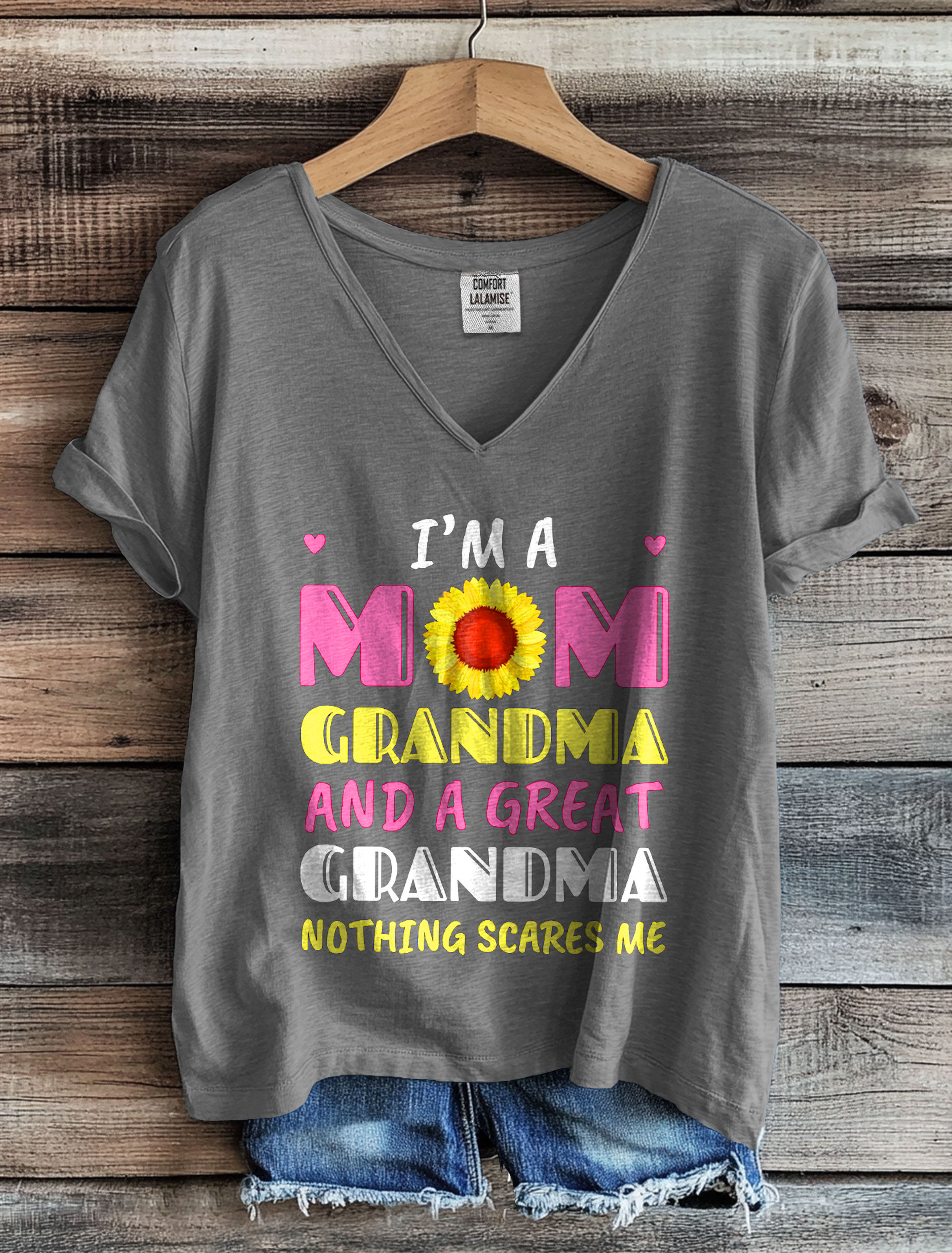 Mom Grandma Great Grandma Funny Print V-neck T-shirt