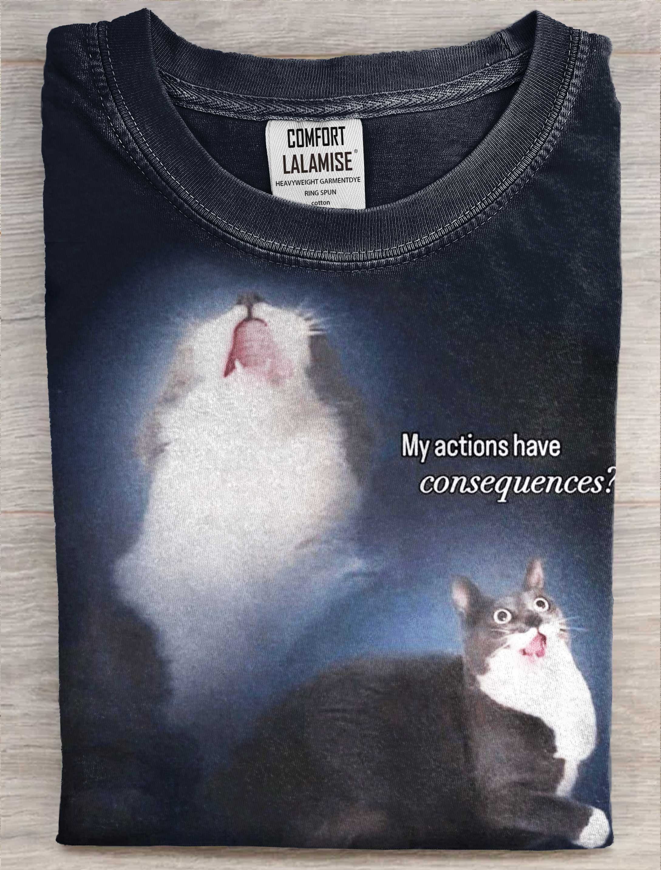 Funny Cat Art Print Casaul Short Sleeve  T-shirt