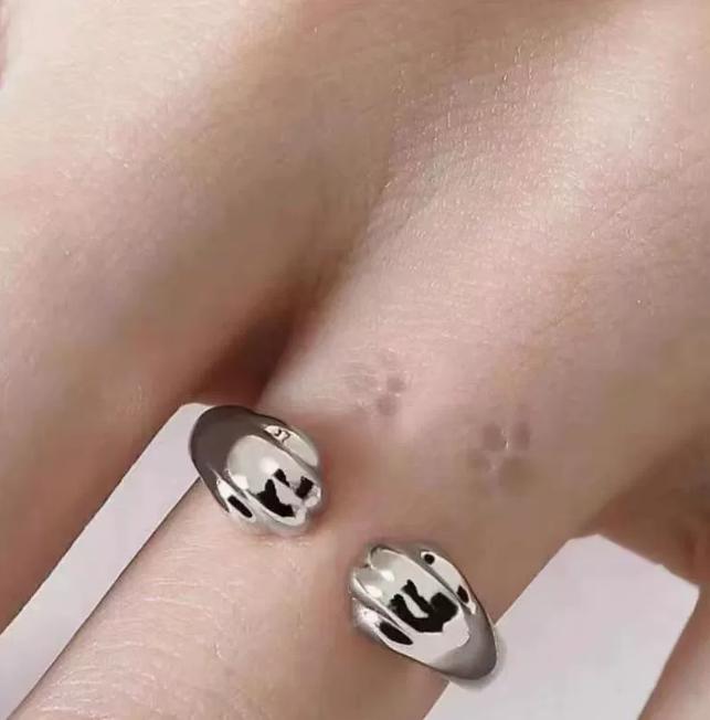 Cute Cat Paw Stomp Marks Open End Ring