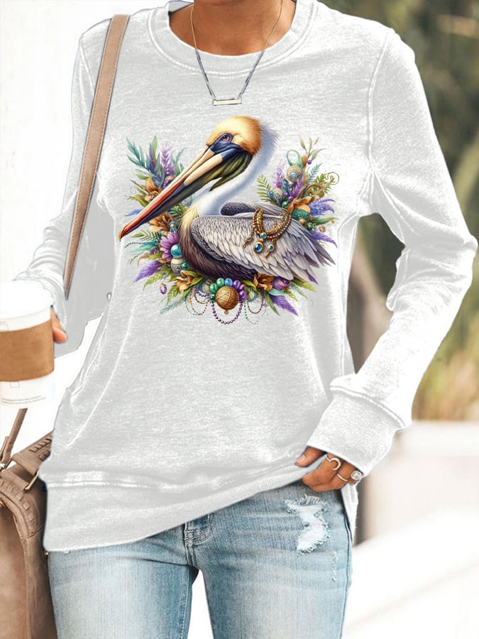 Women's Mardi Gras Pelican Print Sweatshirt