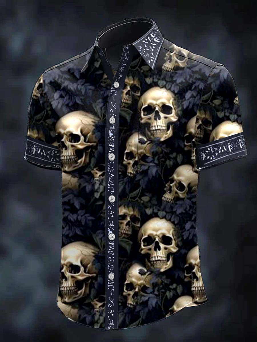 Jungle Skeleton Print Casual 100% Cotton Shirt