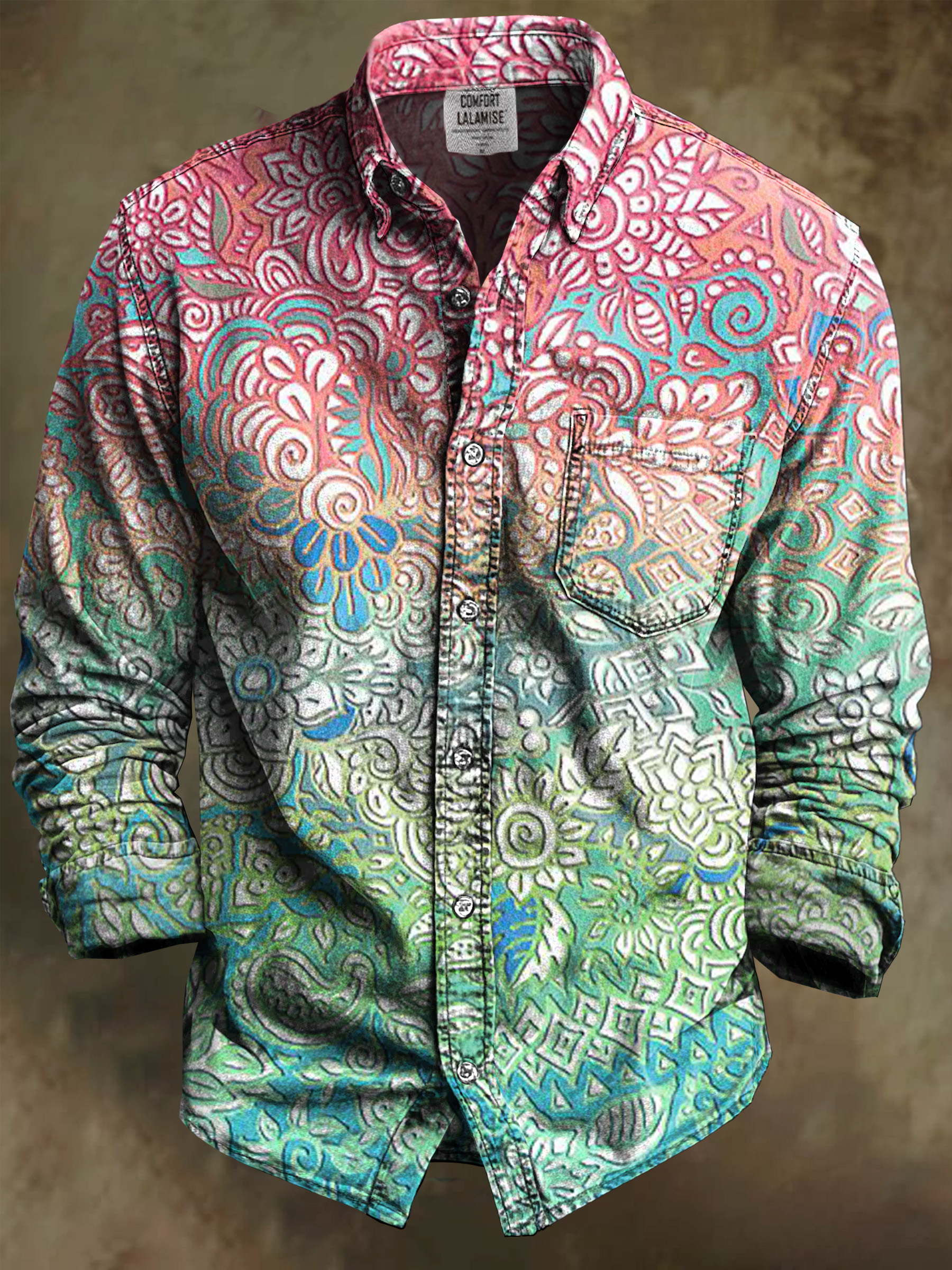 Soft Pastel Rainbow Doodle Print 100% Cotton Long Sleeve Shirt