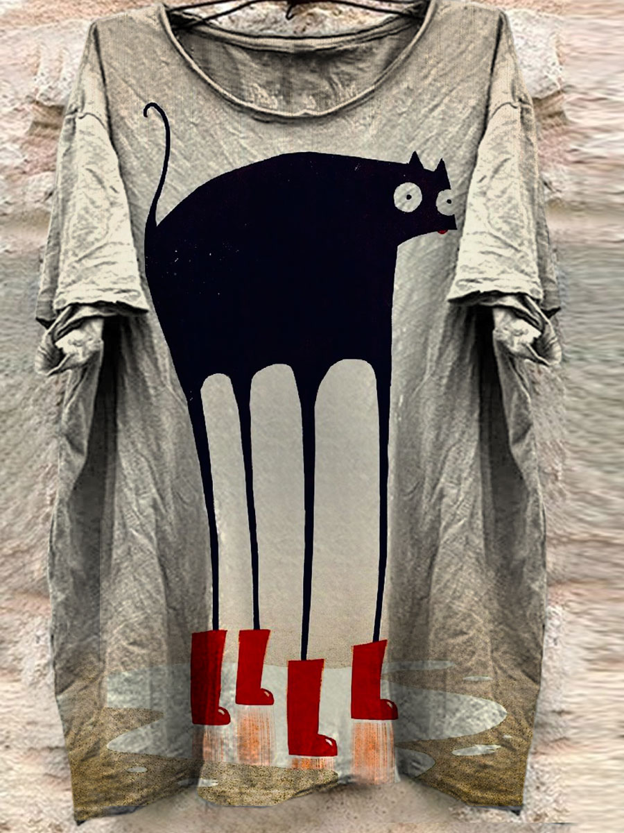 Funny Cat Print Casual T-shirt