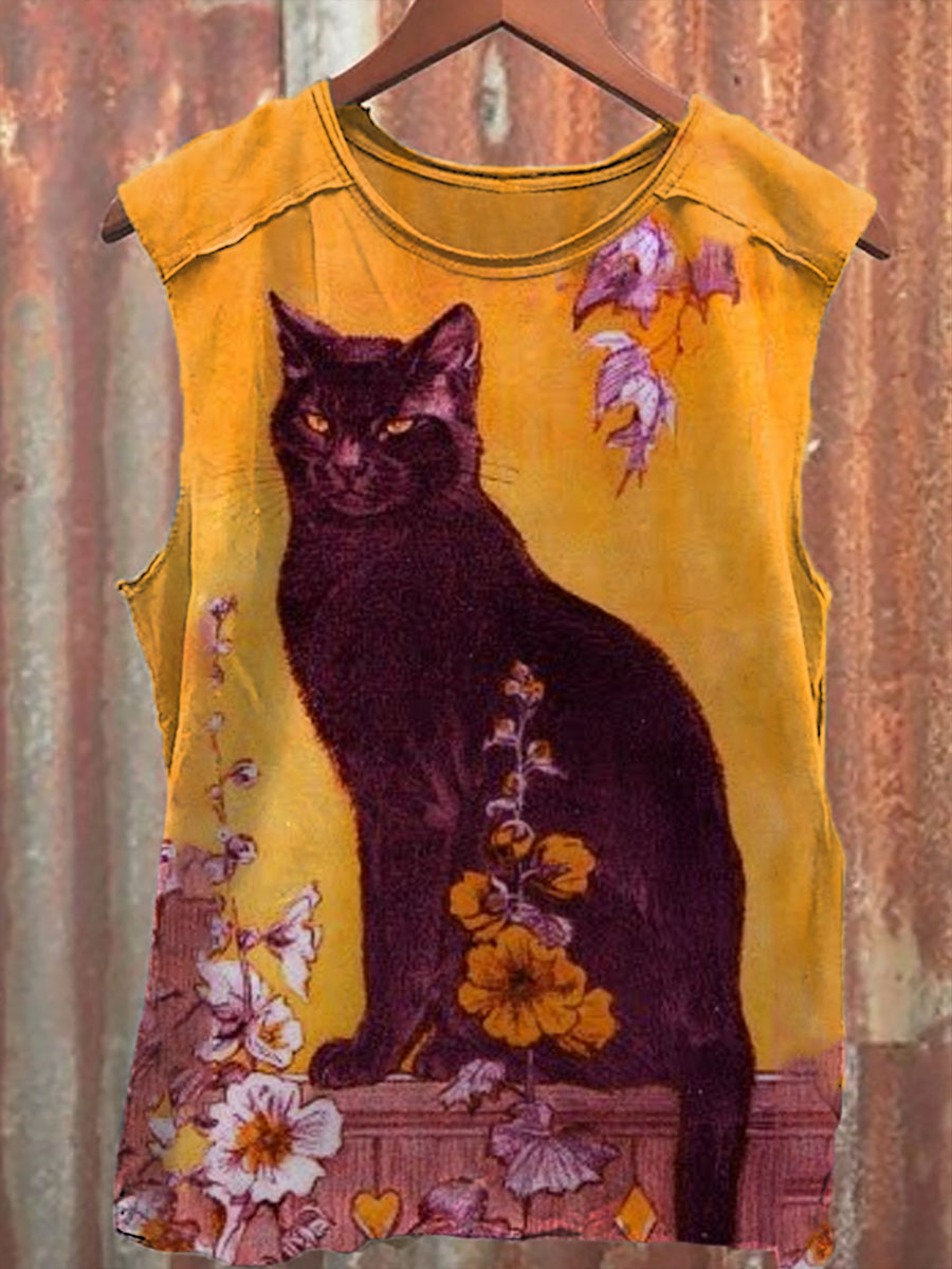 Scary Cat Illustration Art Print Unisex Classic Tank Top