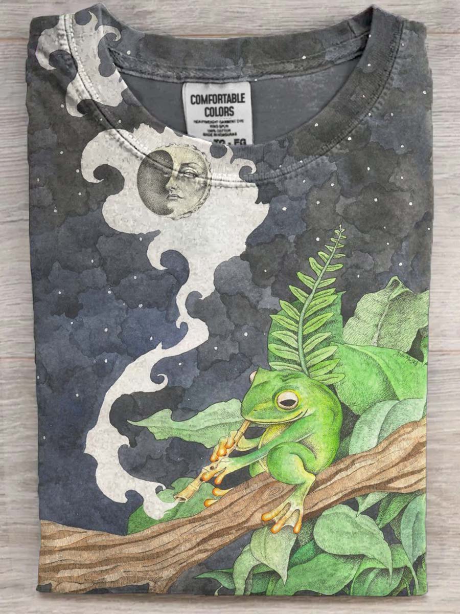 Smoking Frog Abstract Print Casual Short Sleeve T-Shirt