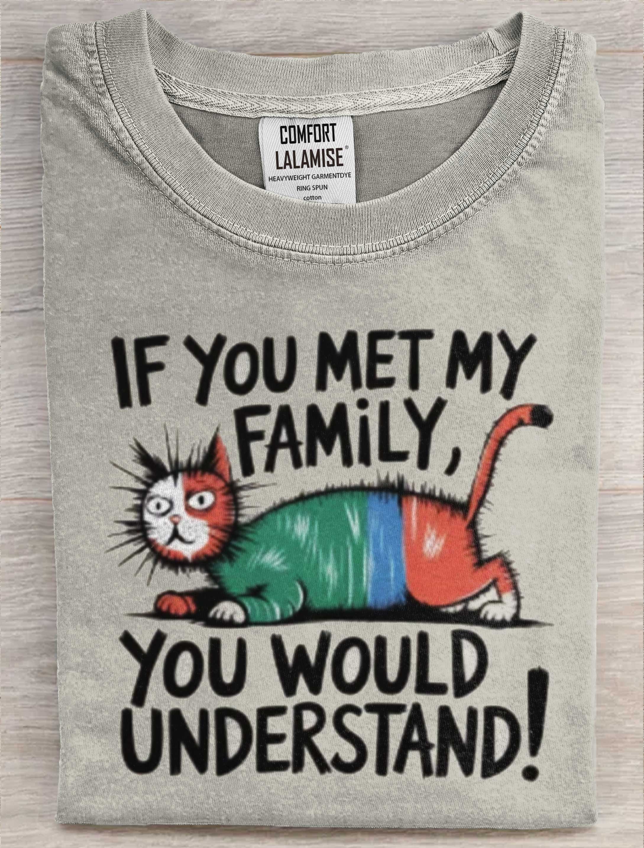 Funny Family issues Cat Art Print Casual Short Sleeve T-shirt