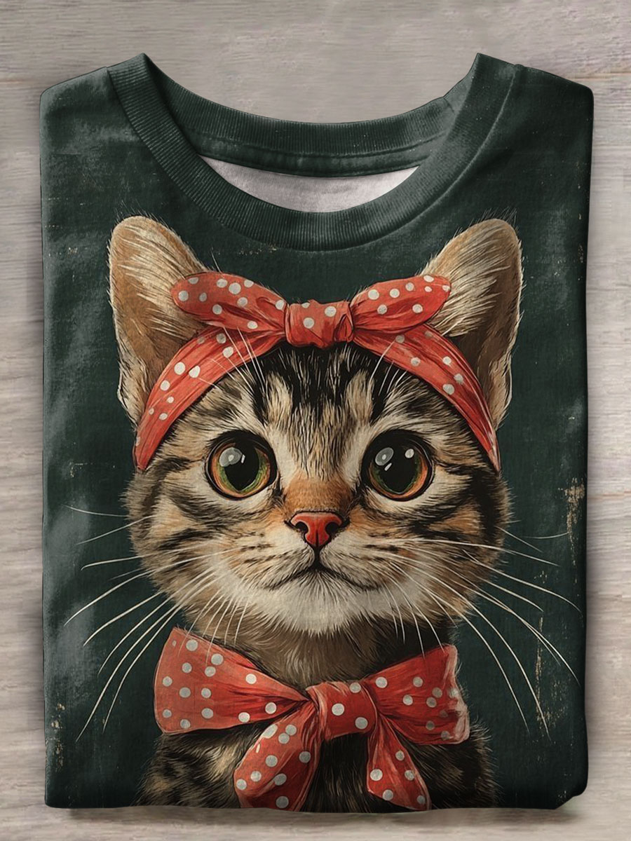 Cute Cat Print Casual T-shirt
