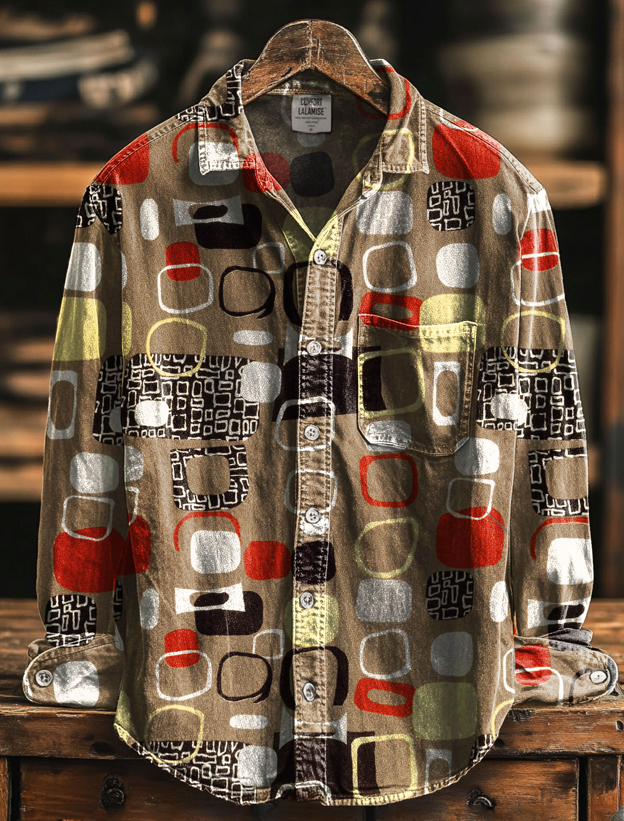 Retro Art Print 100% Cotton Long Sleeve Shirt