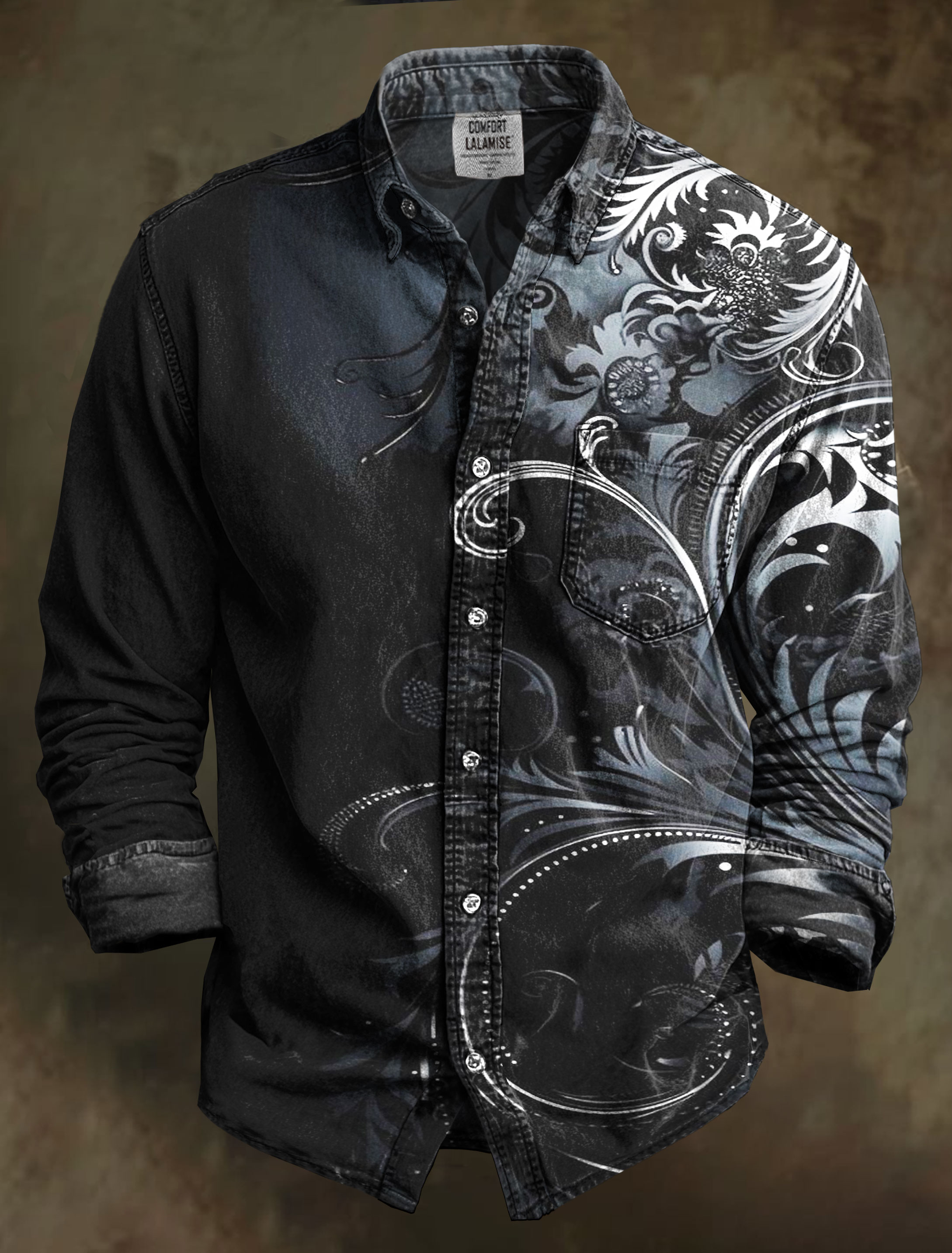 Vintage Art Print 100% Cotton Long Sleeve Shirt