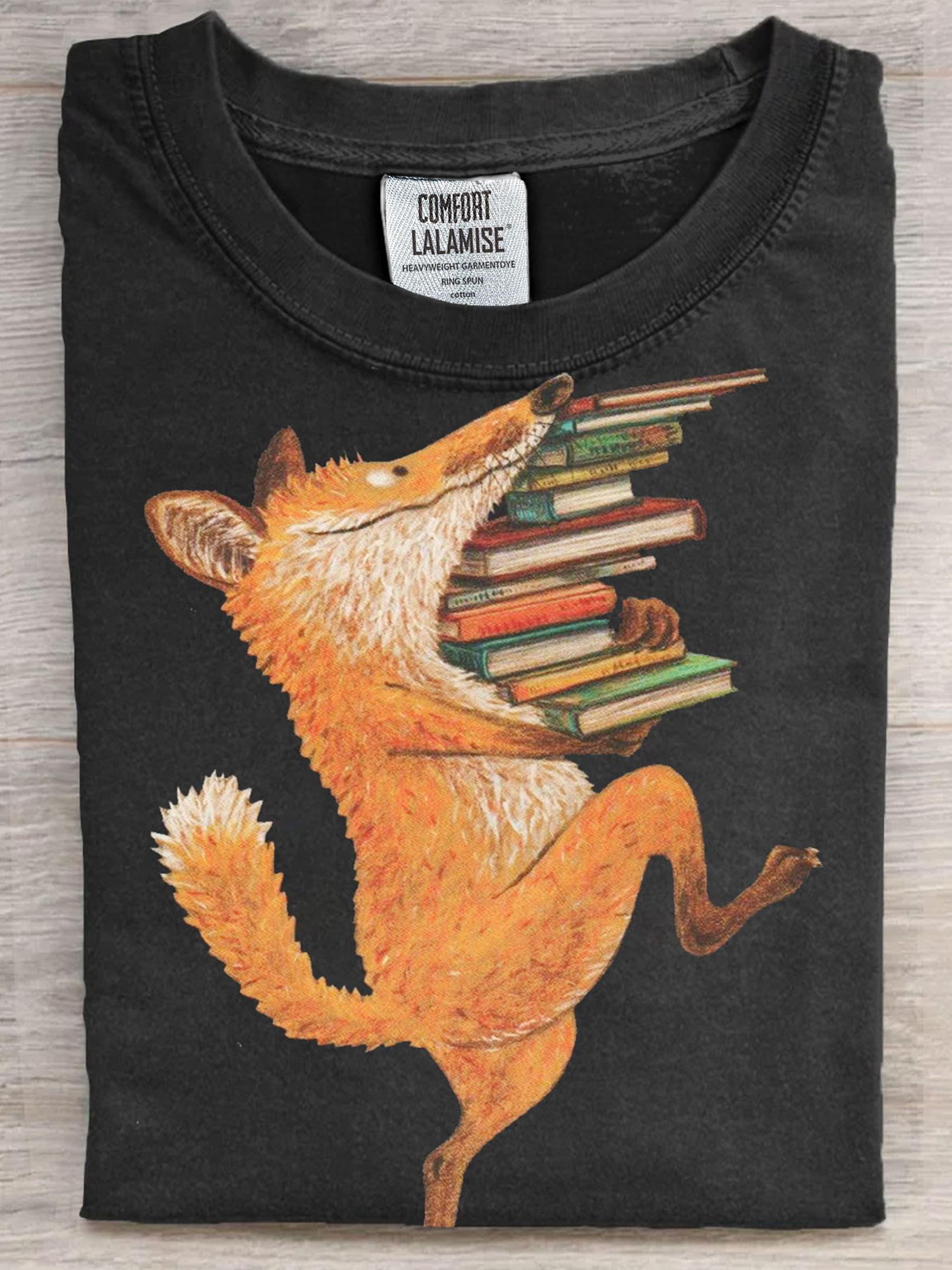 Cute Fox Book Lover Art Print Casual Short Sleeve T-shirt
