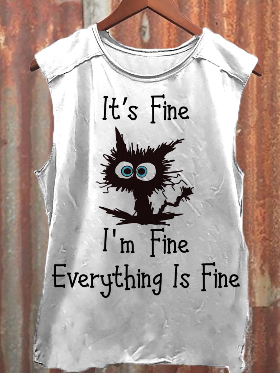 Black Cat Its Fine Im Fine Everything Is Fine Graphic Print Unisex Classic Tank Top
