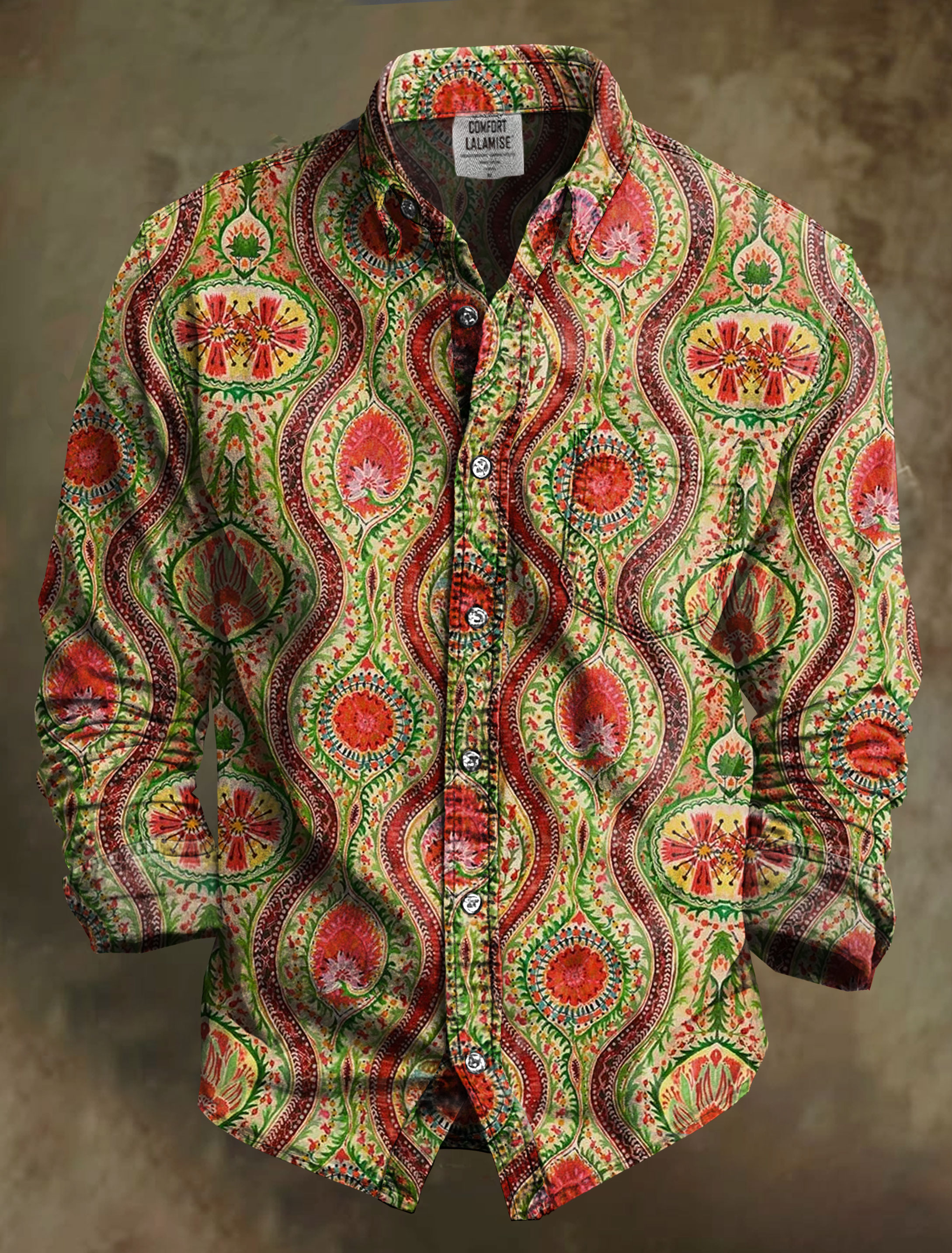 Vintage Hippie Paisley Art Print 100% Cotton Long Sleeve Shirt