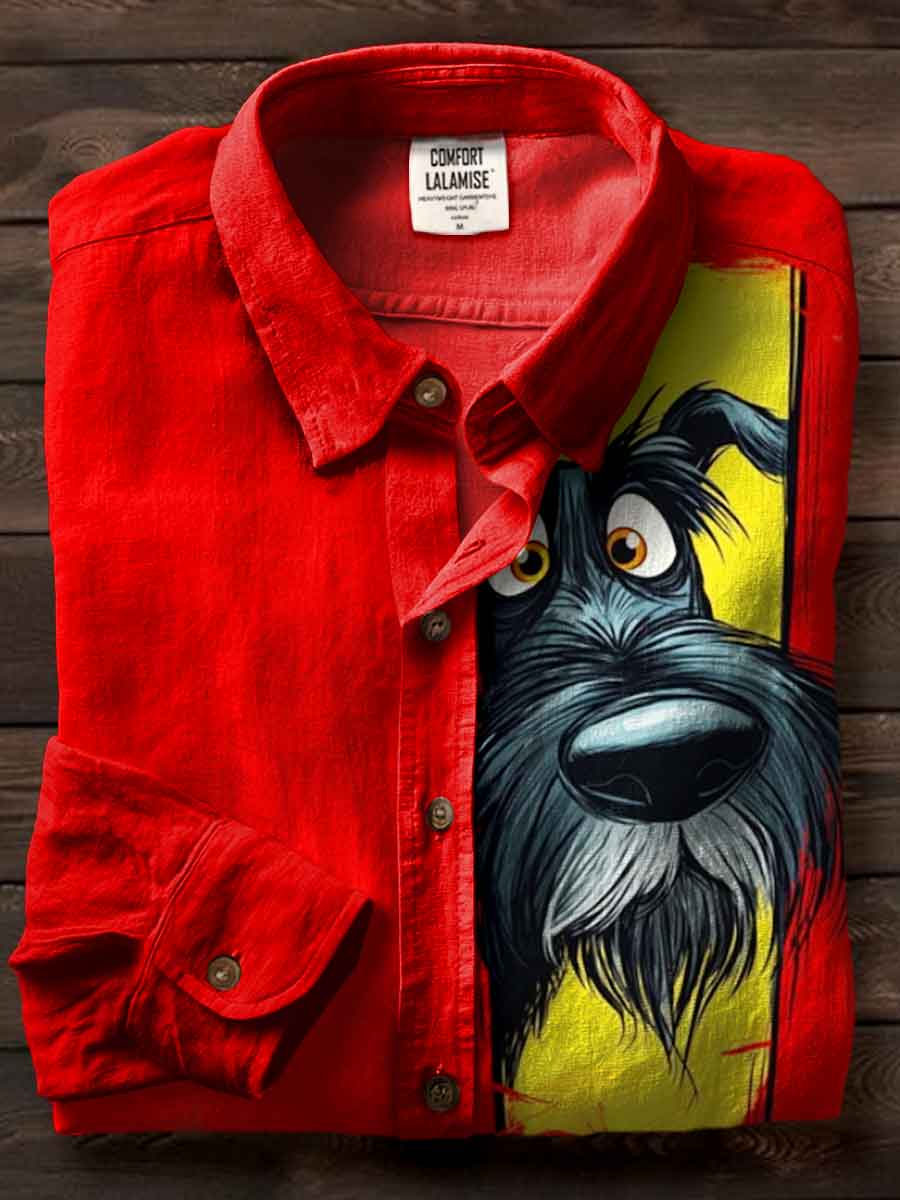 Funny Dog Art Print Casual Cotton Shirt