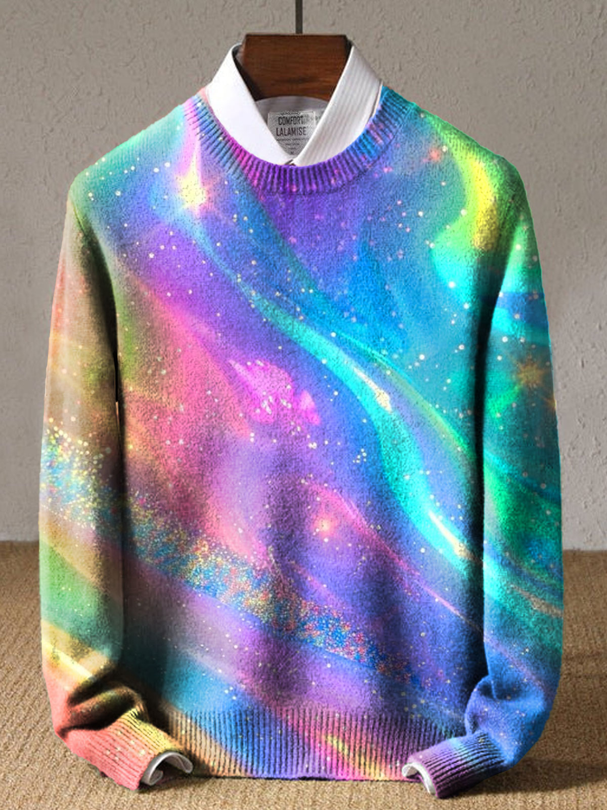 Psychedelic Rainbow Art Print Knit Pullover Sweater