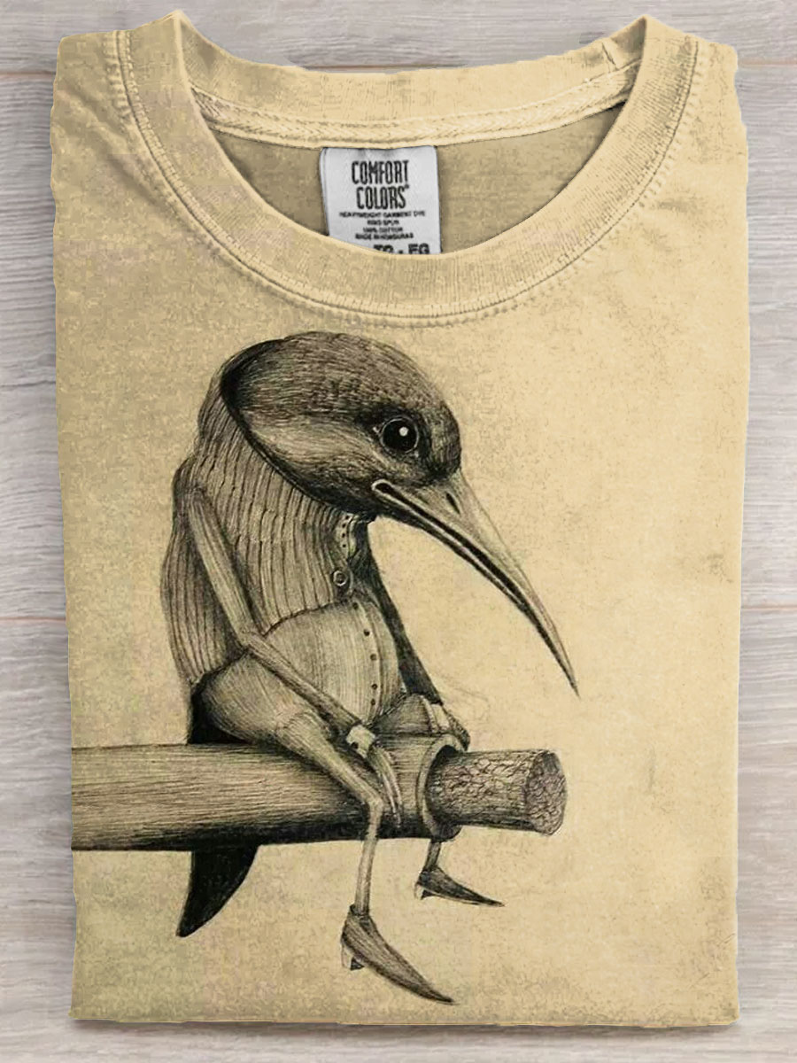 Vintage Bird Art Print Casaul Short Sleeve T-shirt