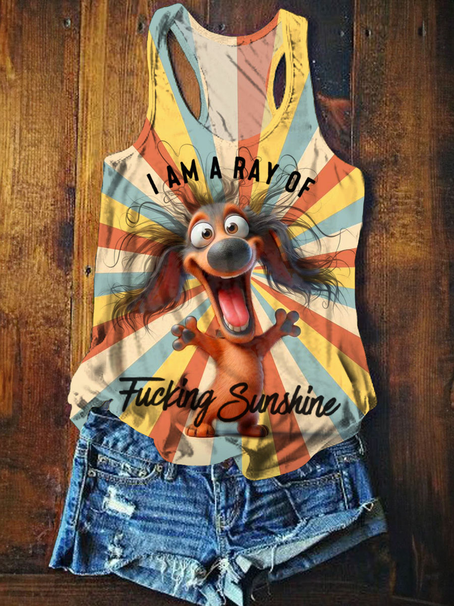 I'm Ray Of Fck Sunshine Happy Dog Art Print V-neck Casaul Tank Top
