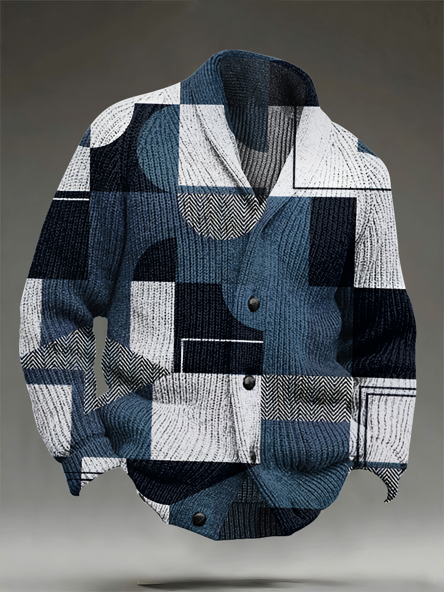 Casual Geometry Abstract Art Print Knit V-neck Pullover Sweater