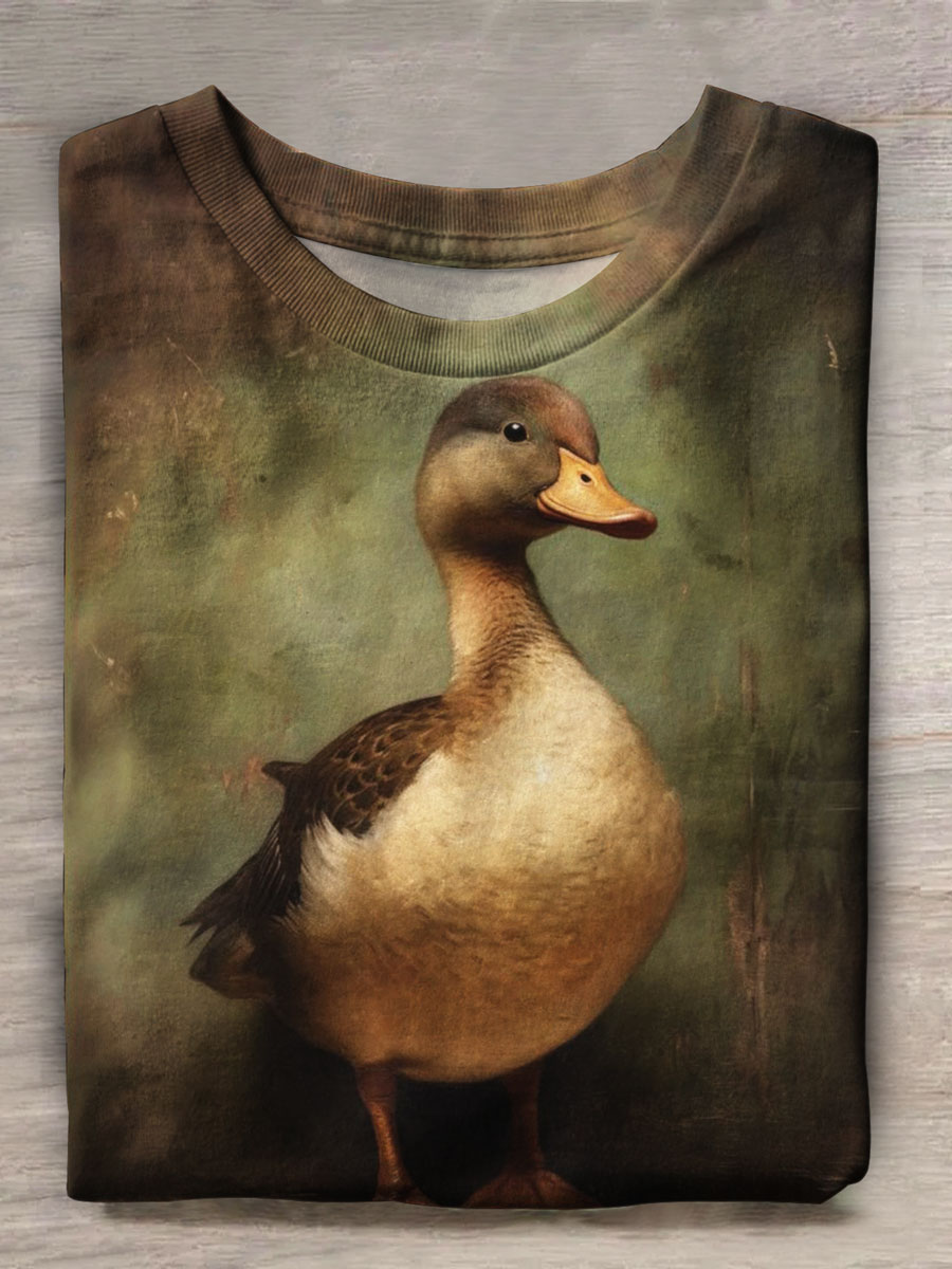 Vintage Duck Print Casual Top