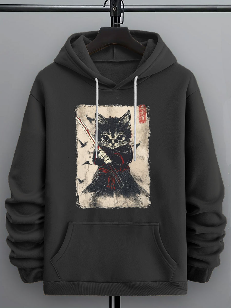 Samurai Cat Ninja Kitten Warrior Vintage Japanese  Art Print Casual  Sweatshirt