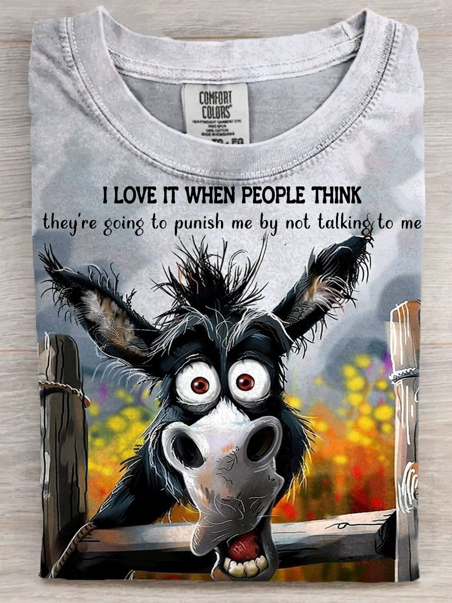 Funny Donkey Letter Art Print Casaul Short Sleeve T-shirt