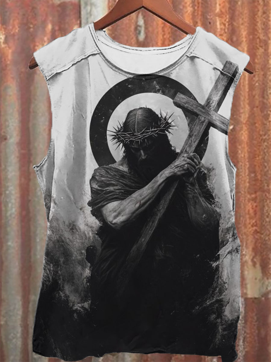 Vintage Jesus Print 100% Cotton Casual Tank Top