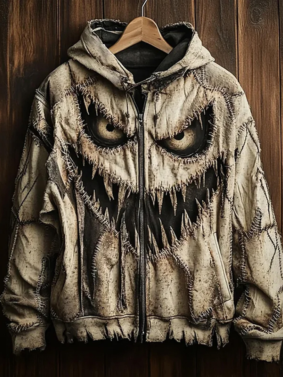 Vintage Halloween Horror Zombie Eyes Art Print Casual Zip Hoodie Sweatshirt