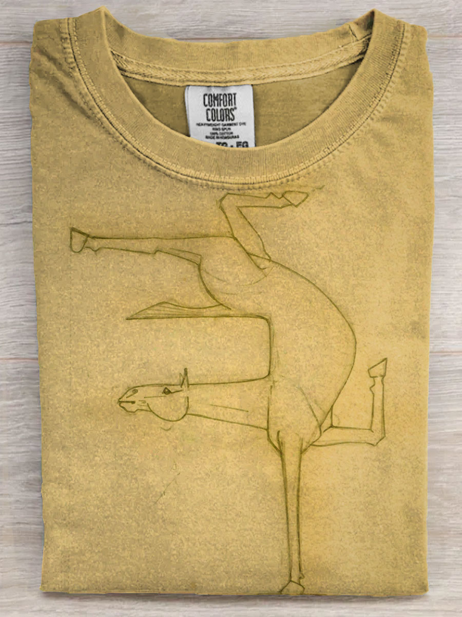 Vintage Horse Art Print Casaul Short Sleeve T-shirt