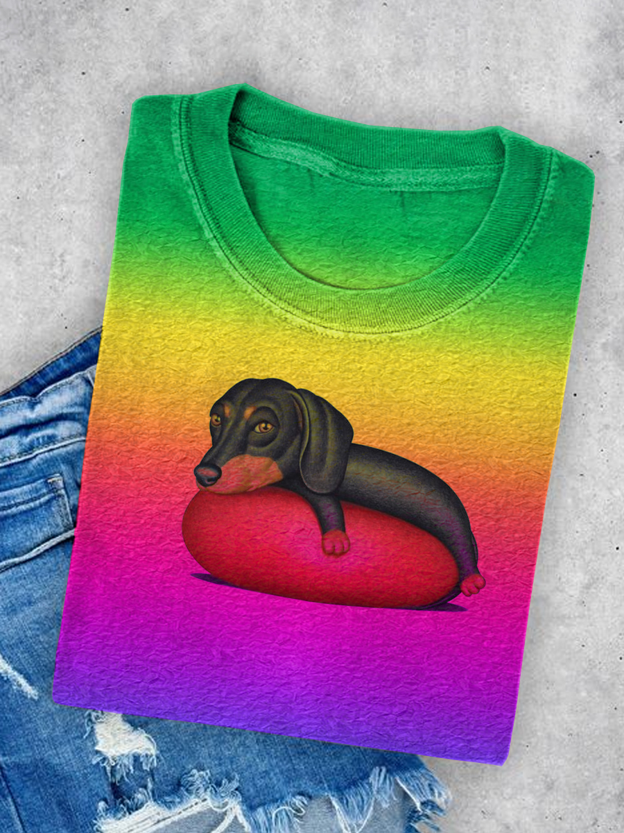 Women's Rainbow Puppy Print Casual Short Sleeve T-Shirt