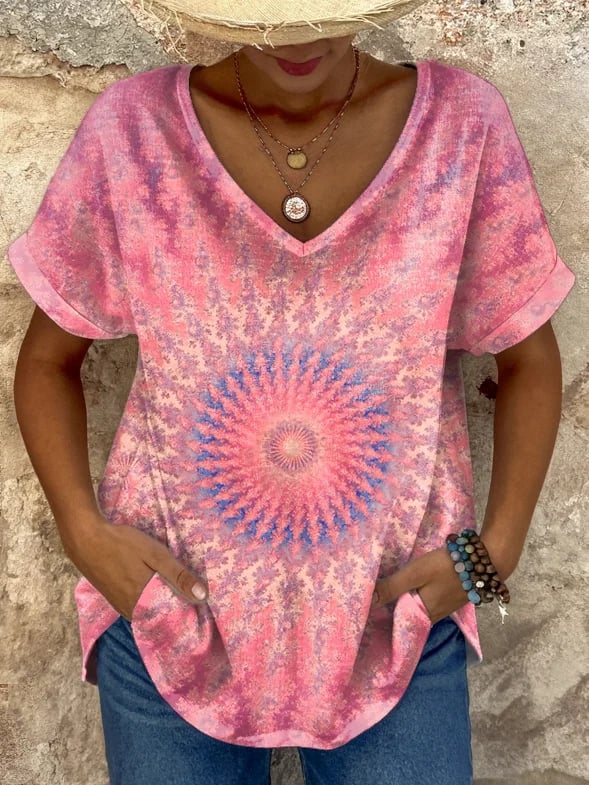 Women's Art Retro Pattern Printed Short Sleeve T-Shirt