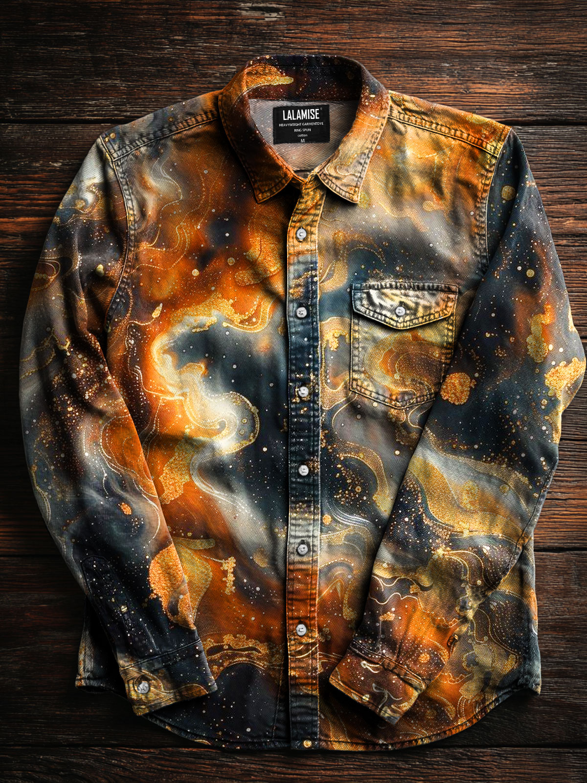 Golden flow Vintage Abstrct Art Print 100% Cotton Long Sleeve Shirt