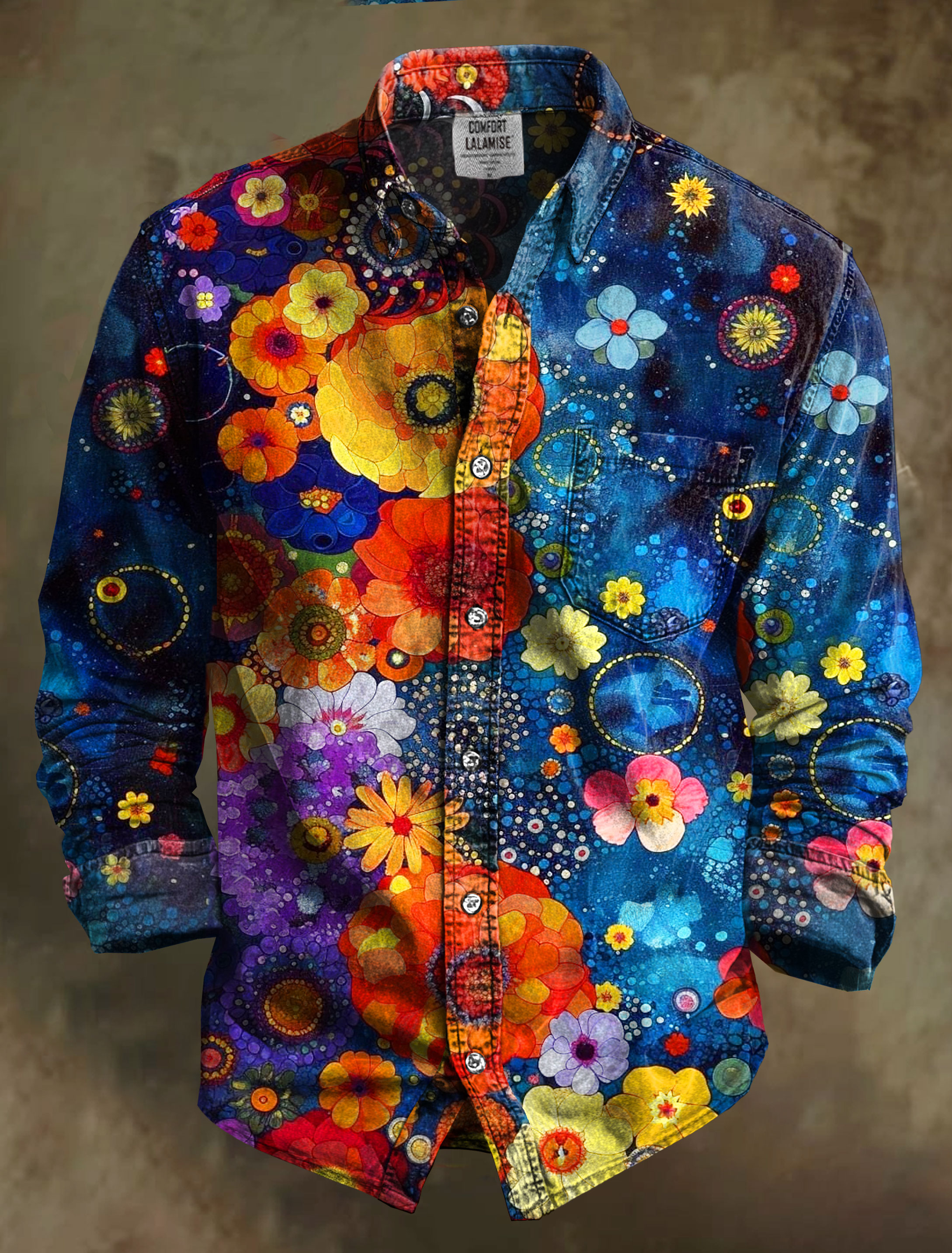 Vintage  Floral Art Print 100% Cotton Long Sleeve Shirt