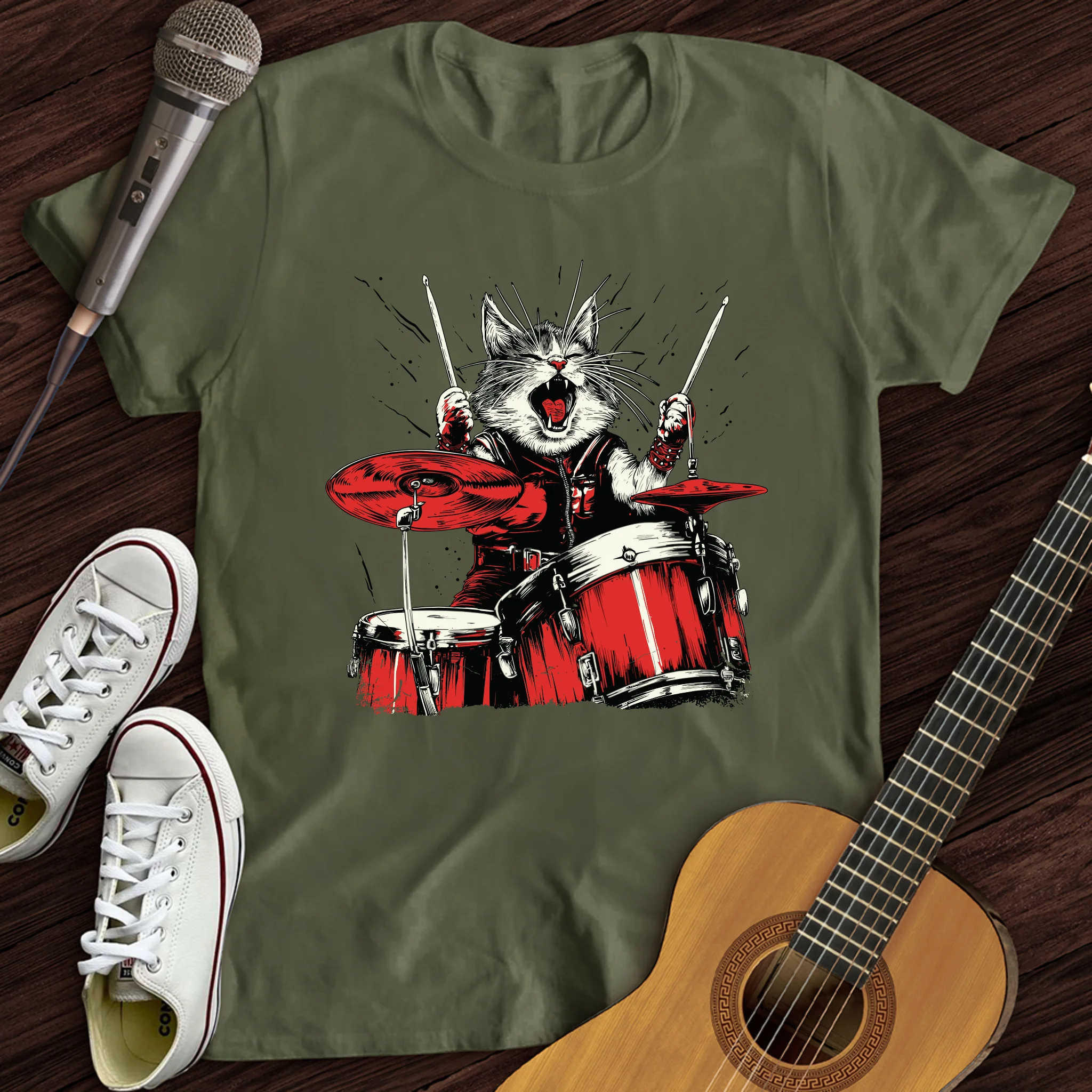 Cat Playing Drums T-Shirt
