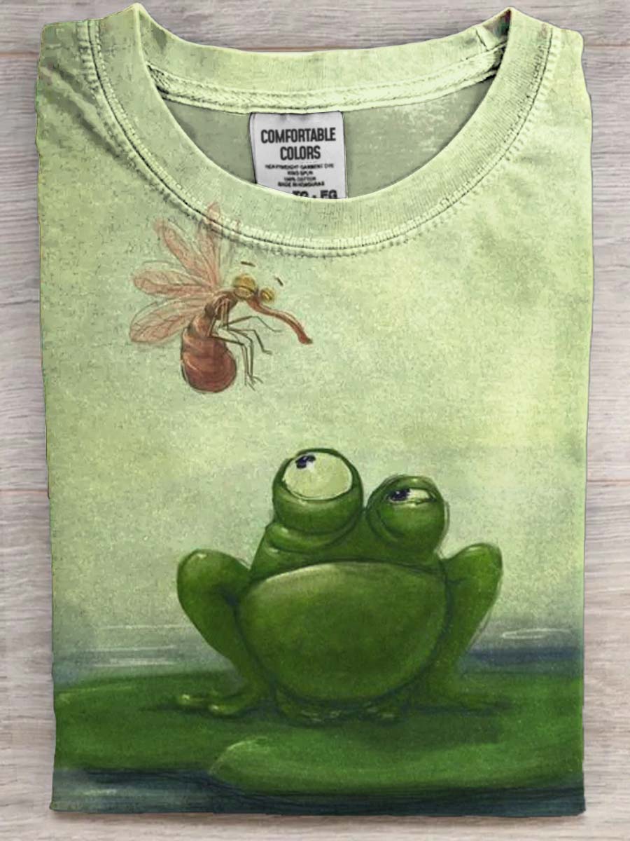 Vintage Frog Mosquito Print Casual Short Sleeve T-Shirt