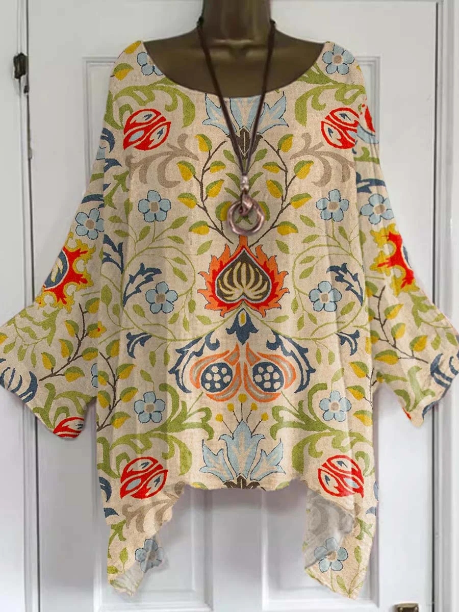Women's Vintage Floral Art Print Casual Top