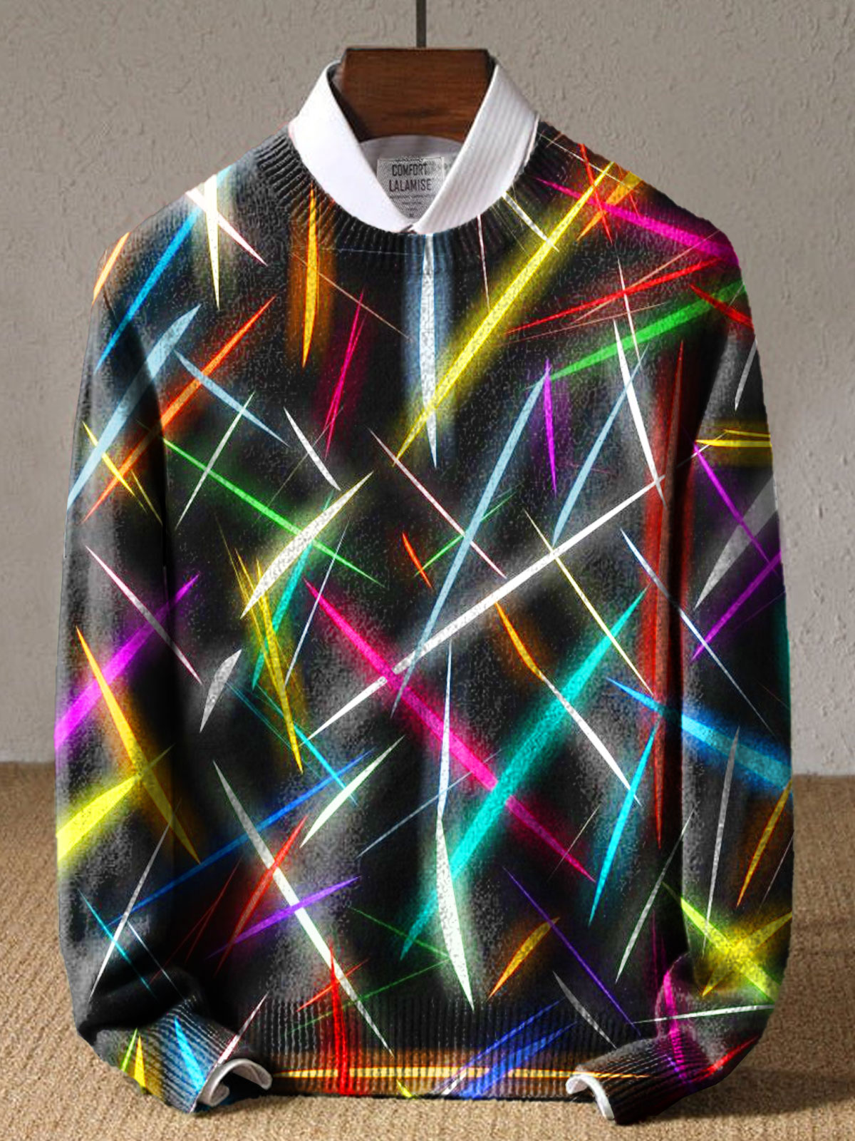 Brush Rainbow Art Print Knit Pullover Sweater