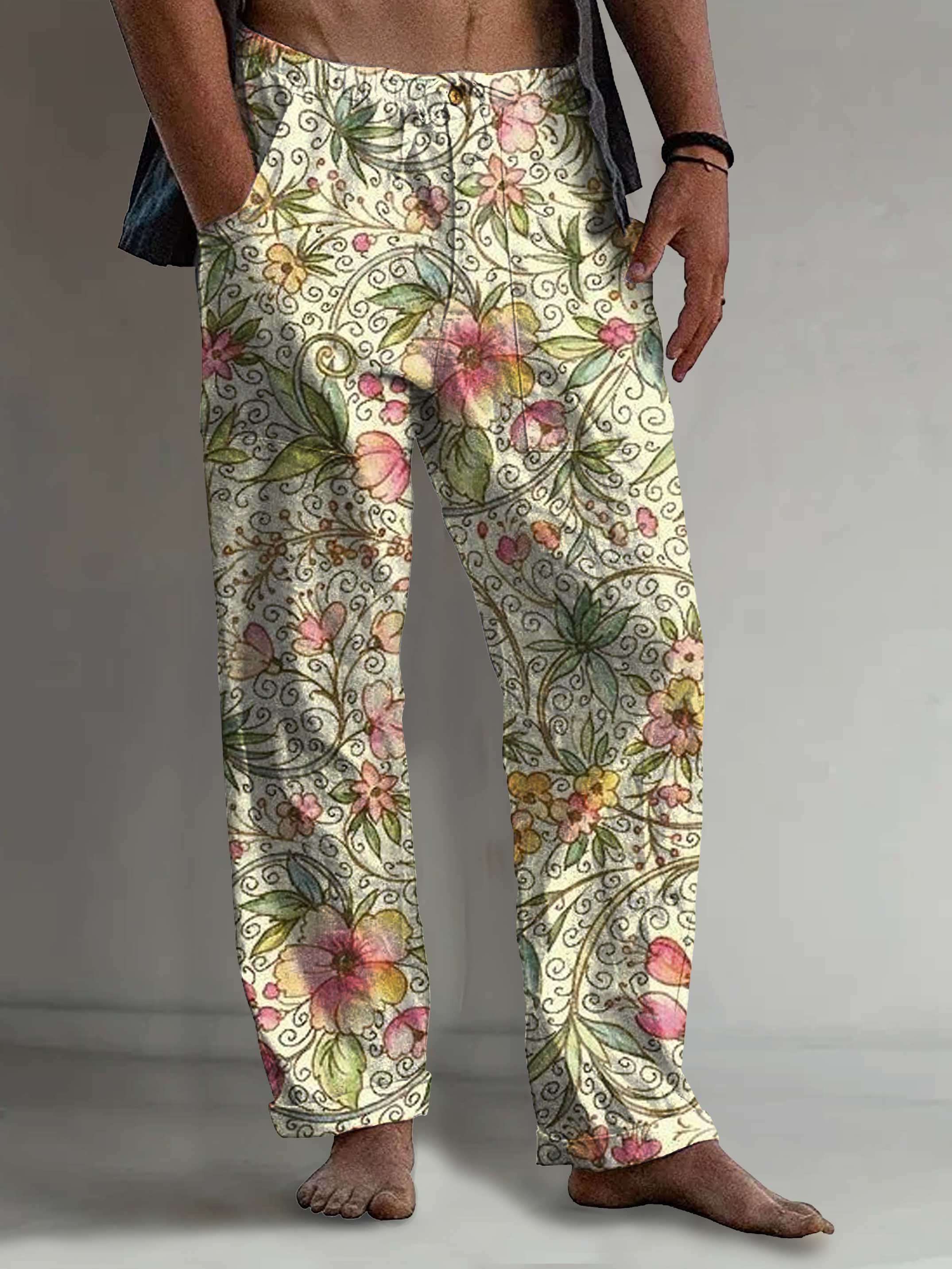 Men's Vintage Floral Comfy 100% Cotton Pants