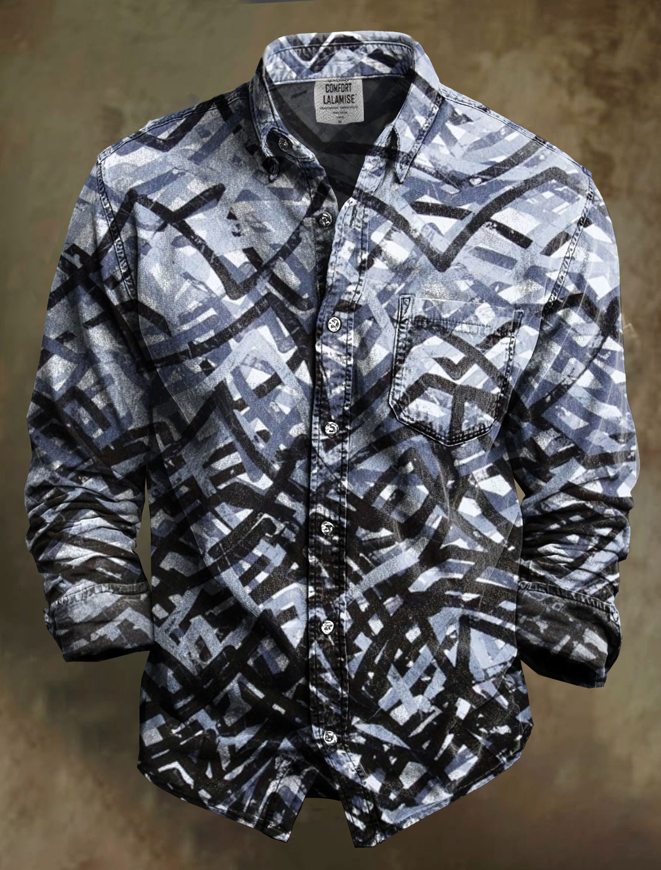Vintage Abstrct Art Print 100% Cotton Long Sleeve Shirt